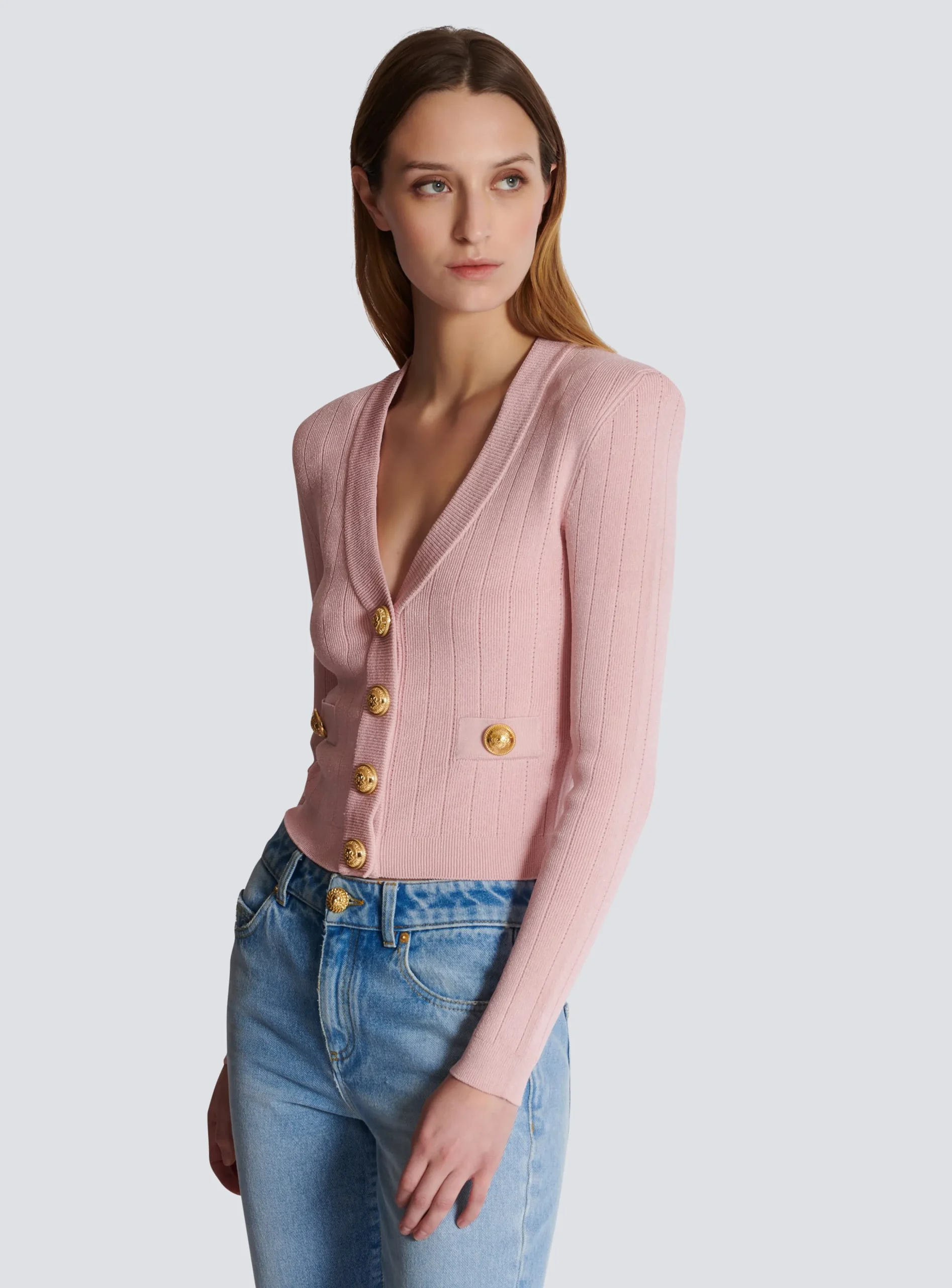 Women Balmain Cropped Knit Cardigan
