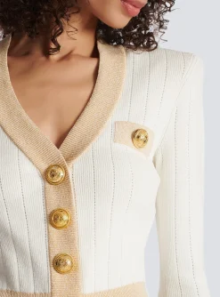 Women Balmain Cropped Knit Cardigan With Gold Trim