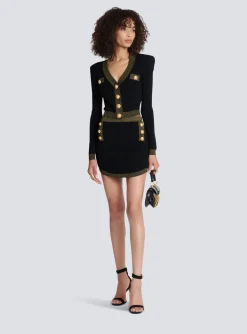 Women Balmain Cropped Knit Cardigan With Gold Trim