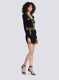 Women Balmain Cropped Knit Cardigan With Gold Trim