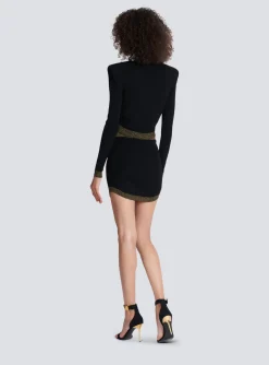Women Balmain Cropped Knit Cardigan With Gold Trim