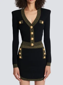 Women Balmain Cropped Knit Cardigan With Gold Trim