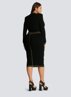 Women Balmain Cropped Knit Cardigan With Gold Trim
