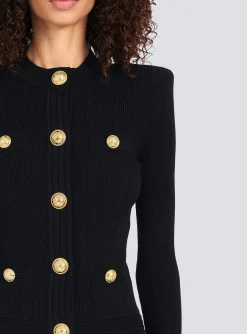 Women Balmain Cropped Knit Cardigan With Gold-tone Buttons