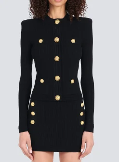 Women Balmain Cropped Knit Cardigan With Gold-tone Buttons