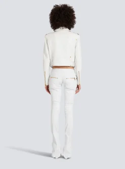 Women Balmain Cropped Leather Biker Jacket