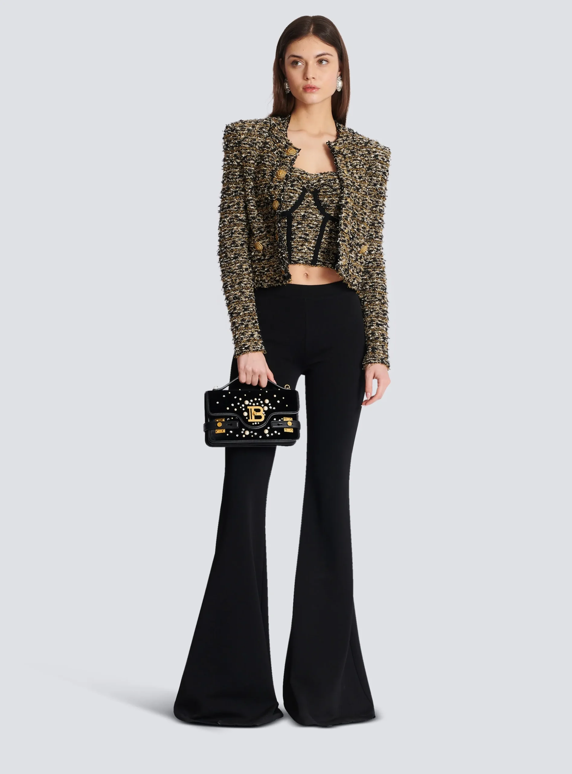 Women Balmain Cropped Lurex Tweed Jacket