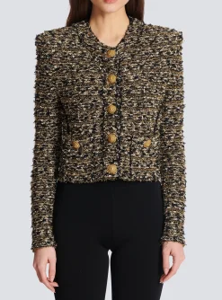 Women Balmain Cropped Lurex Tweed Jacket