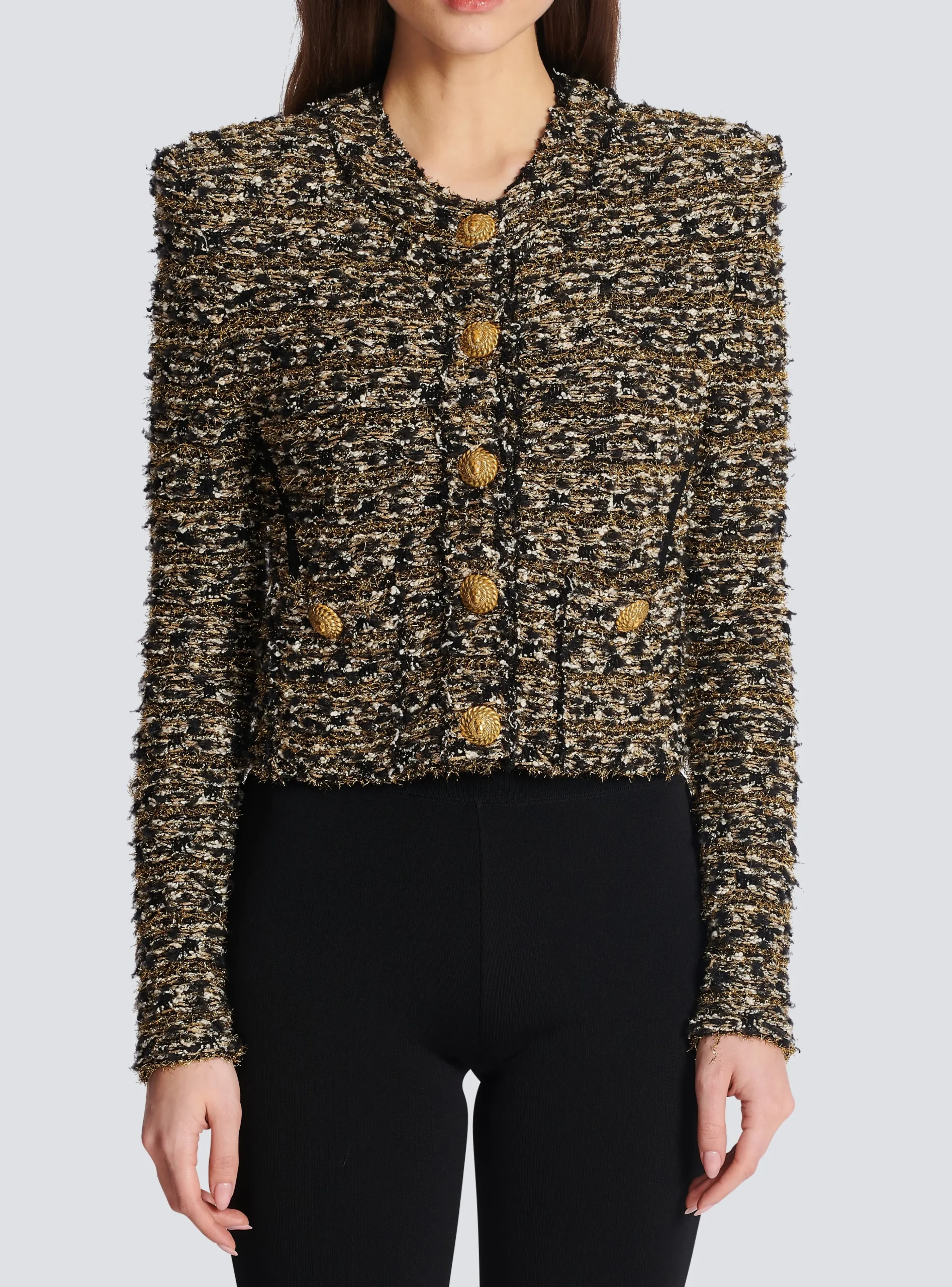 Women Balmain Cropped Lurex Tweed Jacket