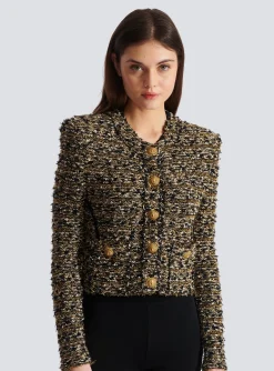 Women Balmain Cropped Lurex Tweed Jacket