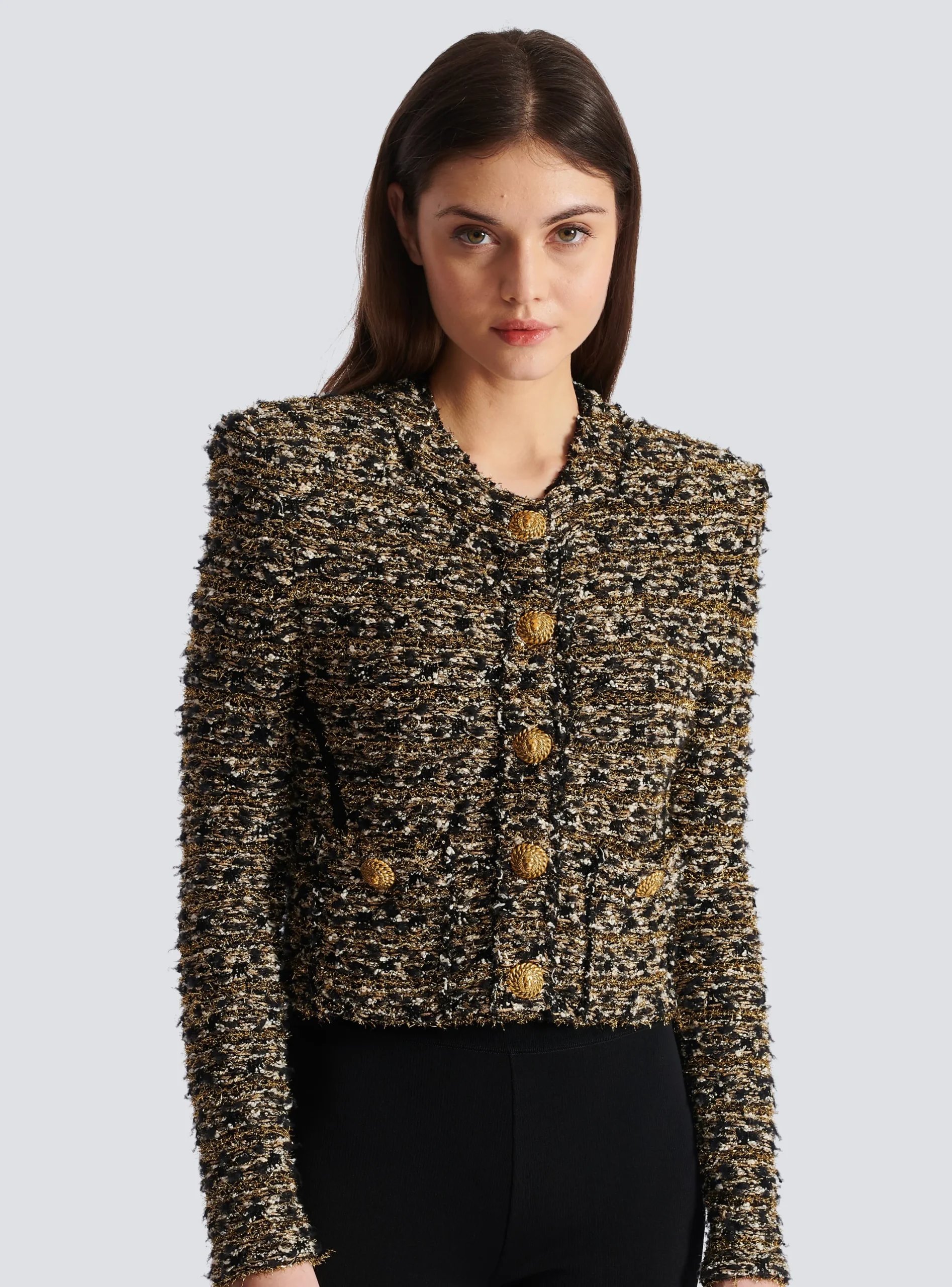 Women Balmain Cropped Lurex Tweed Jacket