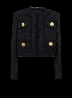 Women Balmain Cropped Lurex Tweed Jacket