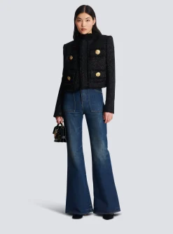 Women Balmain Cropped Lurex Tweed Jacket