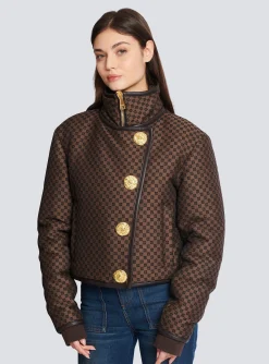 Women Balmain Cropped Mini Monogram Jacket