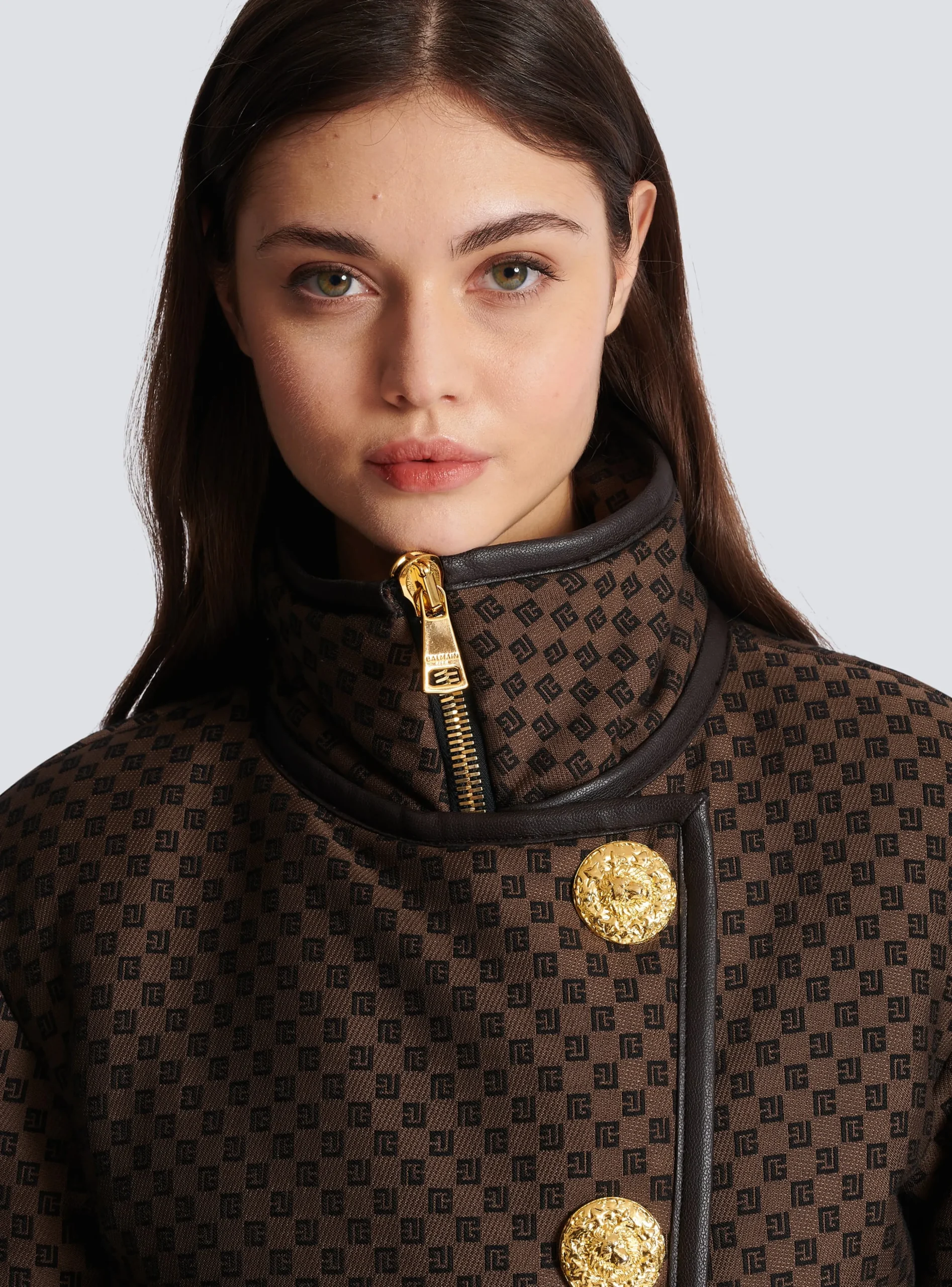 Women Balmain Cropped Mini Monogram Jacket