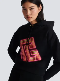 Women Balmain Cropped Neon-print Sweatshirt