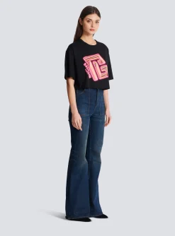 Women Balmain Cropped Neon-print T-shirt