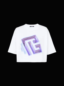 Women Balmain Cropped Neon-print T-shirt
