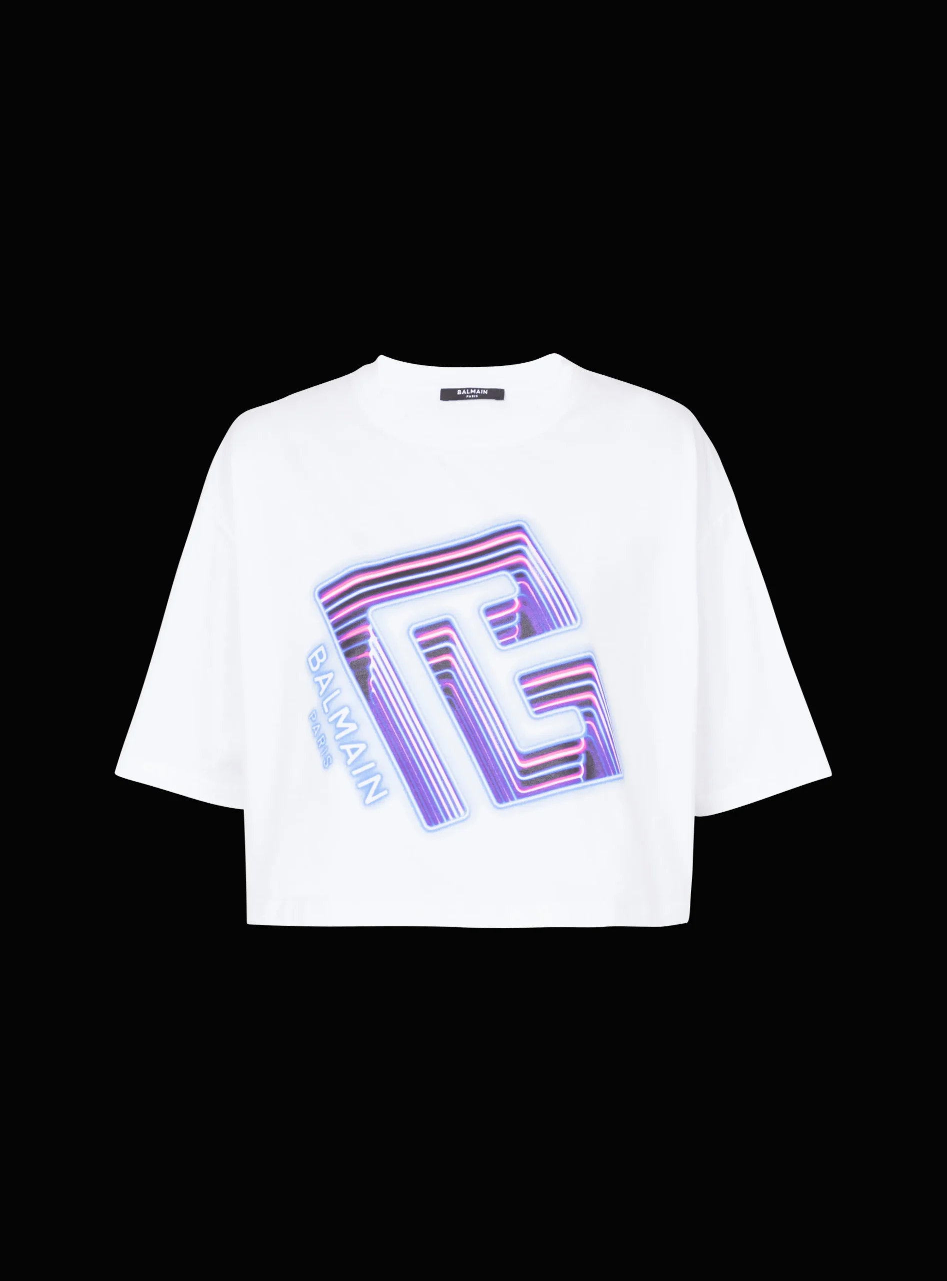 Women Balmain Cropped Neon-print T-shirt