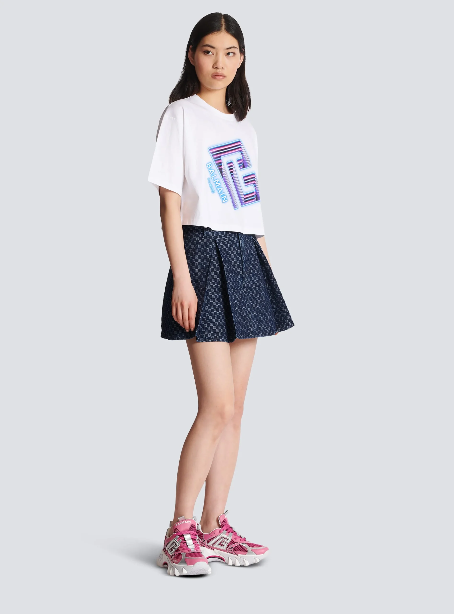 Women Balmain Cropped Neon-print T-shirt