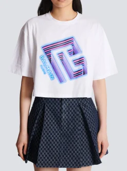 Women Balmain Cropped Neon-print T-shirt