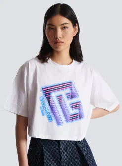 Women Balmain Cropped Neon-print T-shirt