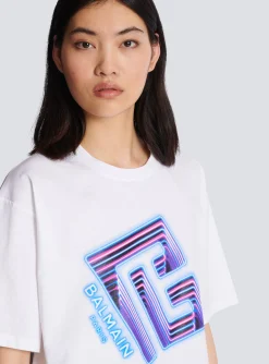 Women Balmain Cropped Neon-print T-shirt