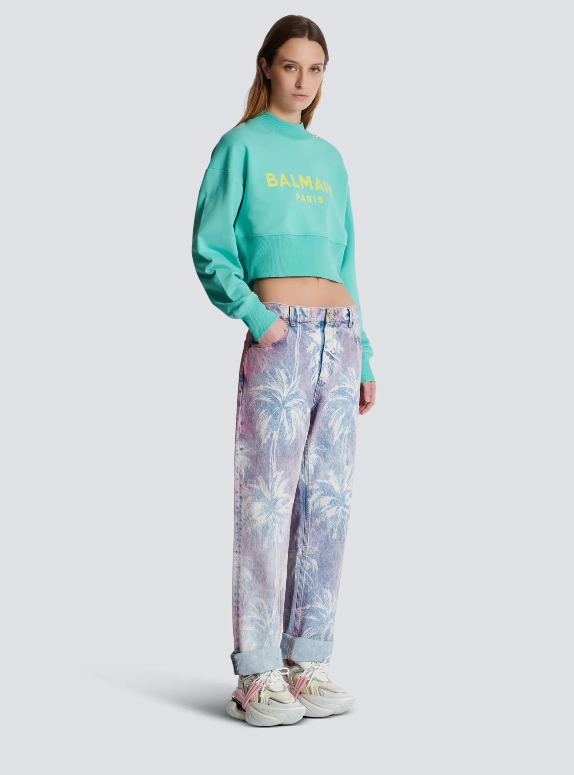 Women Balmain Cropped Sweatshirt With Paris Print