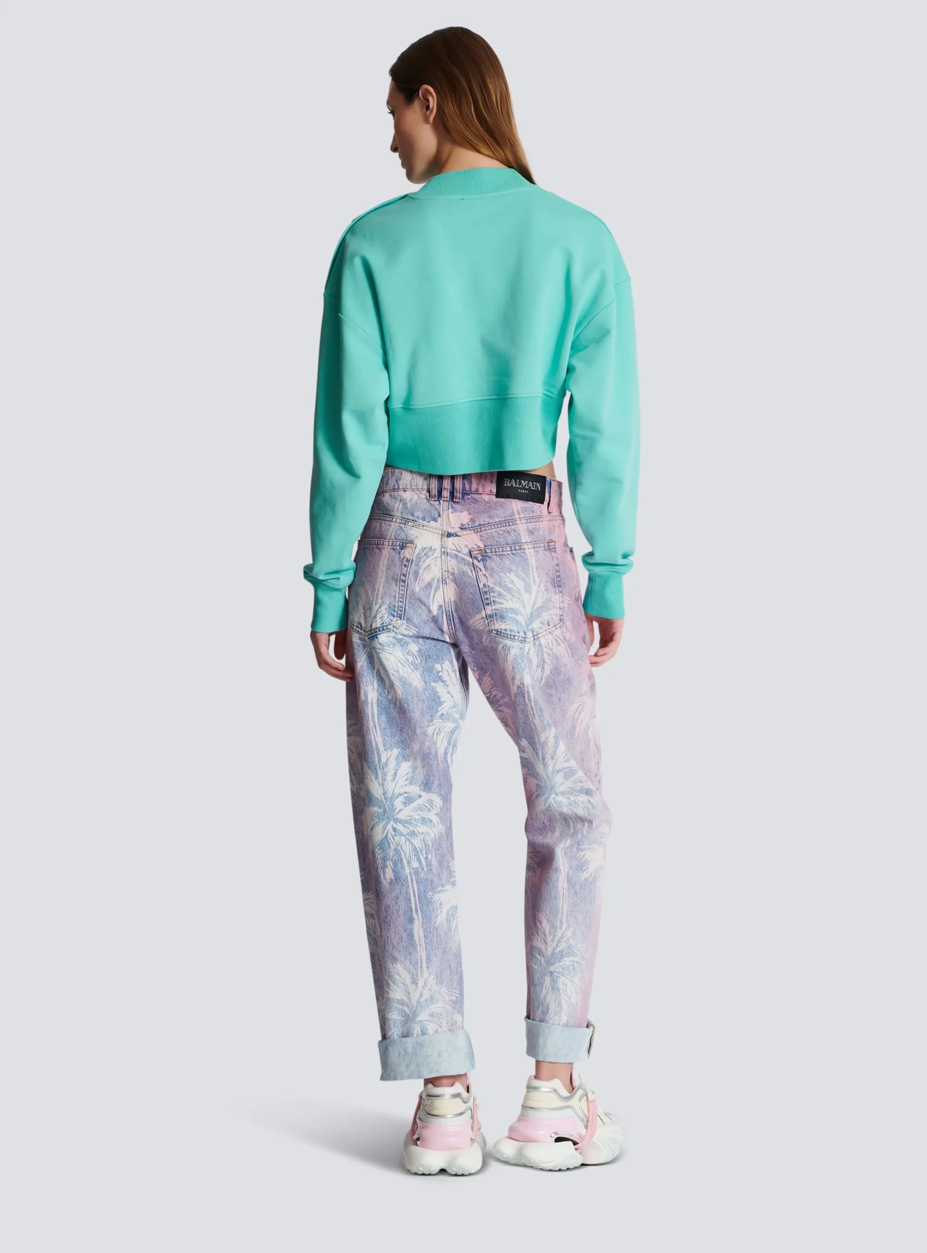 Women Balmain Cropped Sweatshirt With Paris Print