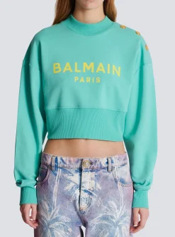 Women Balmain Cropped Sweatshirt With Paris Print