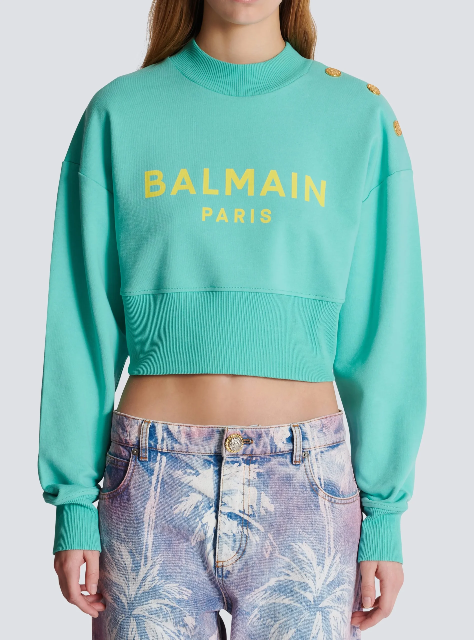Women Balmain Cropped Sweatshirt With Paris Print