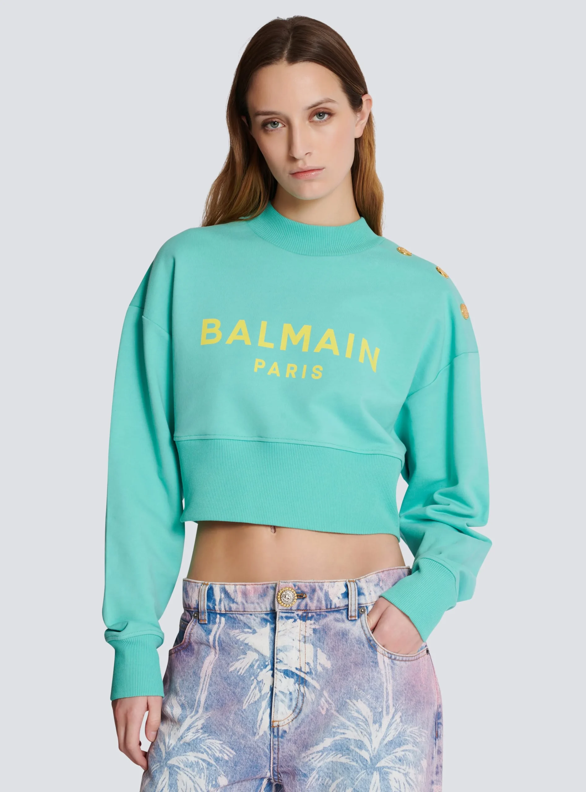 Women Balmain Cropped Sweatshirt With Paris Print