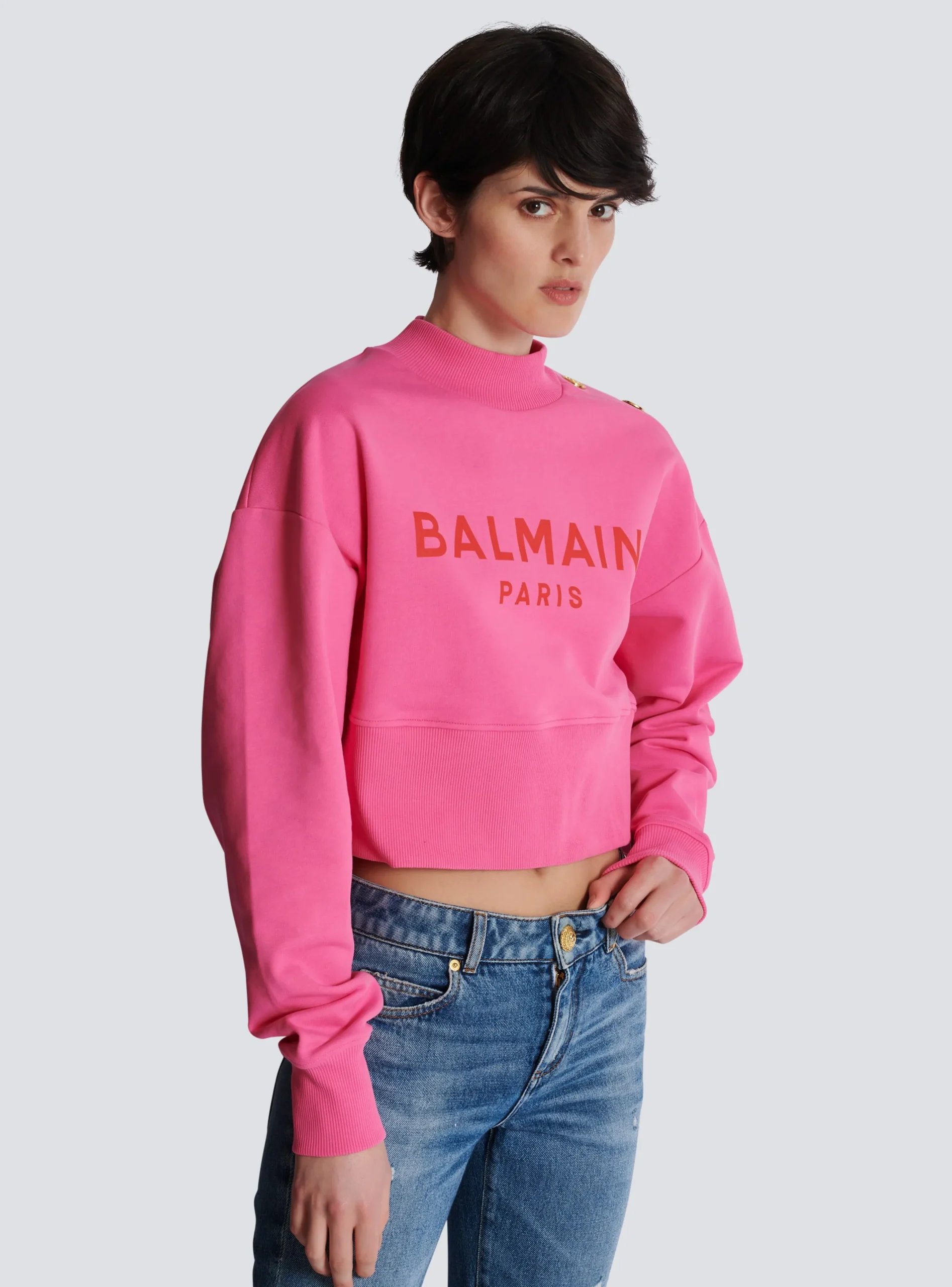 Women Balmain Cropped Sweatshirt With Paris Print