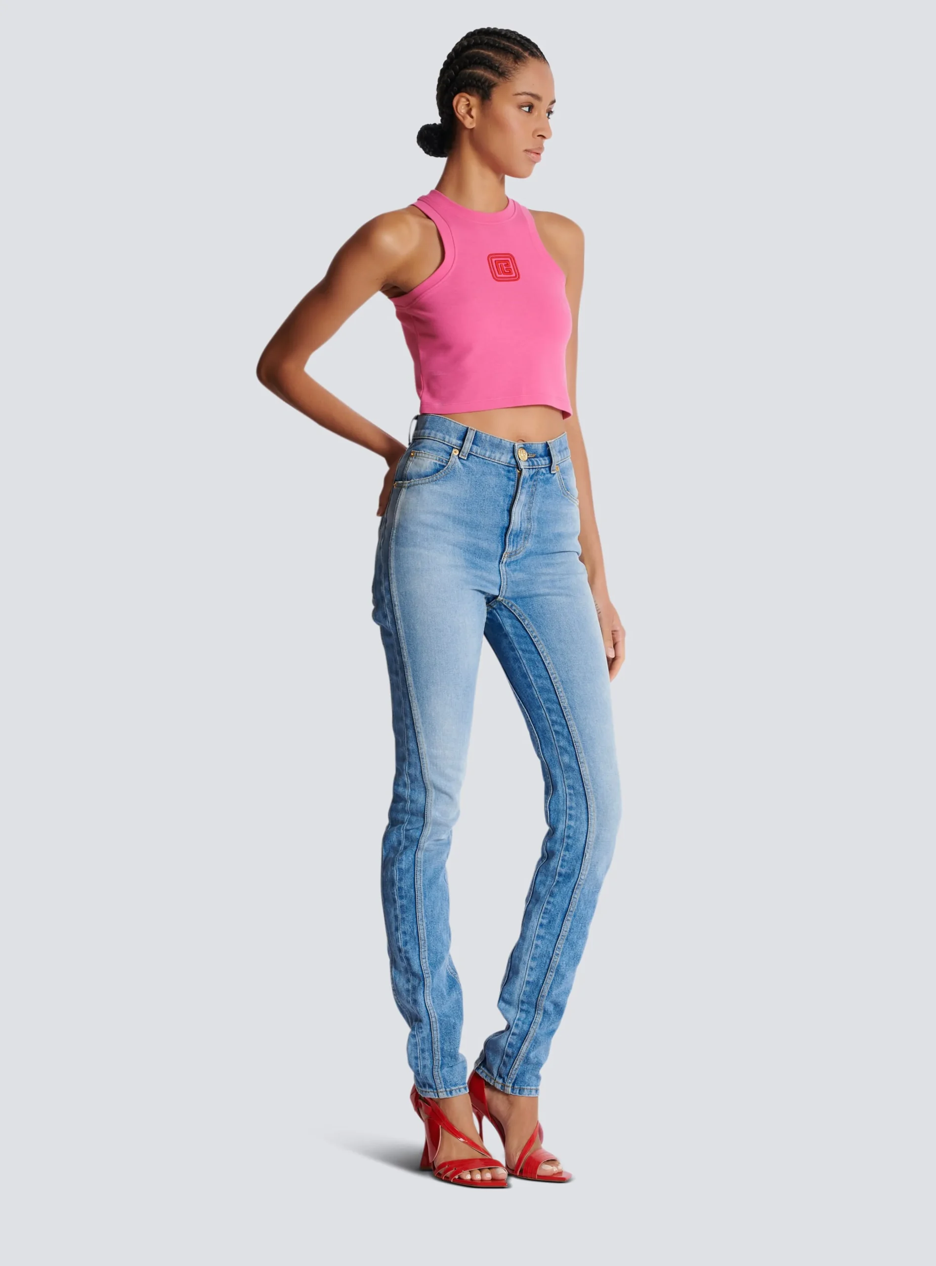 Women Balmain Cropped Tank Top With Retro PB Embroidery