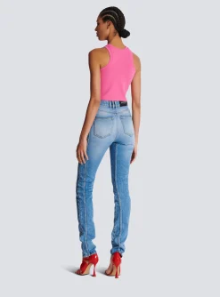 Women Balmain Cropped Tank Top With Retro PB Embroidery
