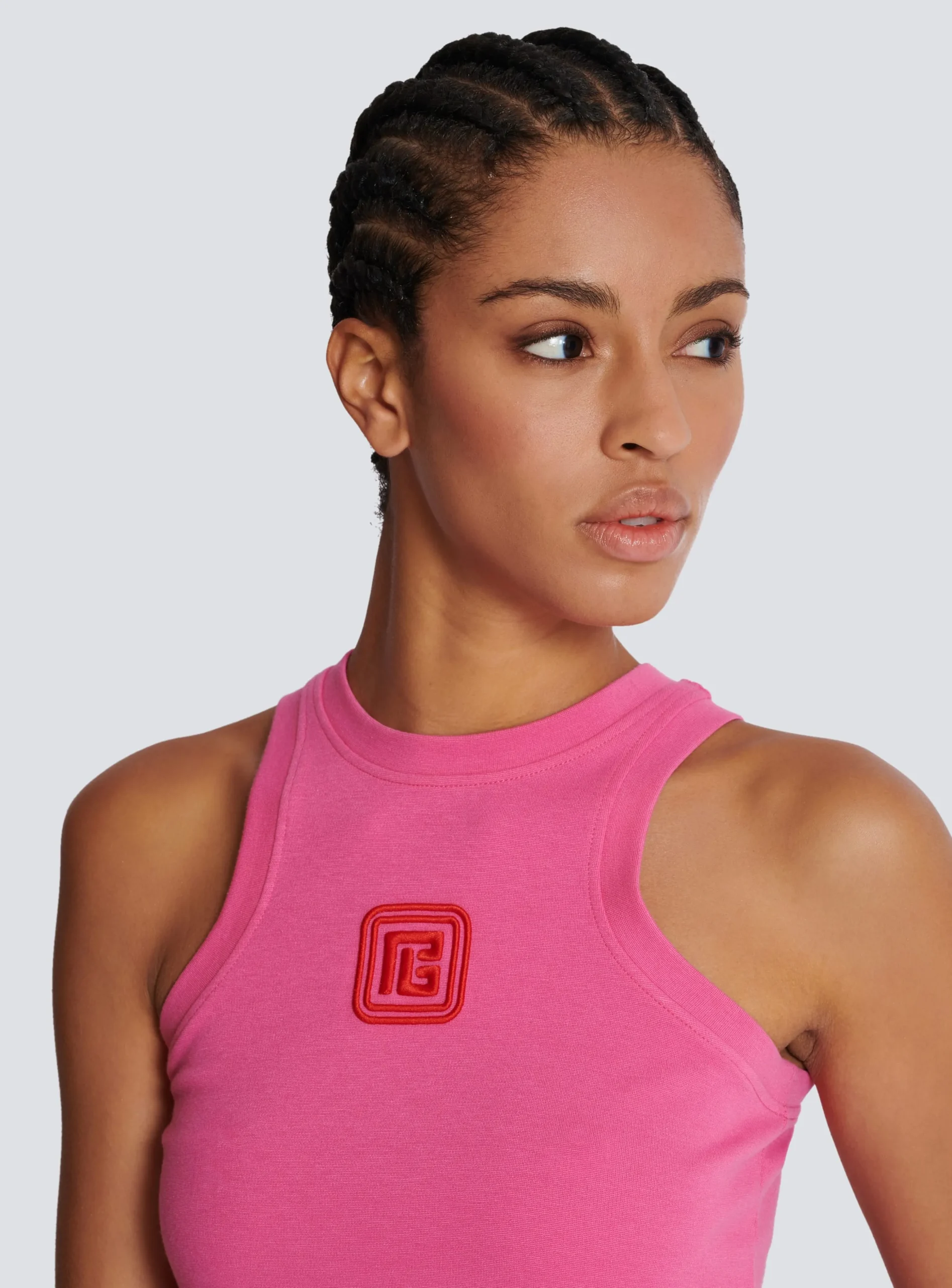 Women Balmain Cropped Tank Top With Retro PB Embroidery