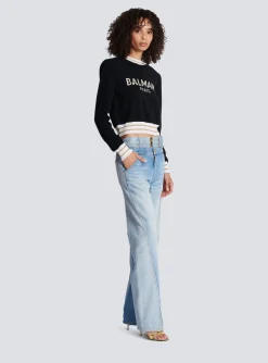 Women Balmain Cropped Wool Jumper With Logo