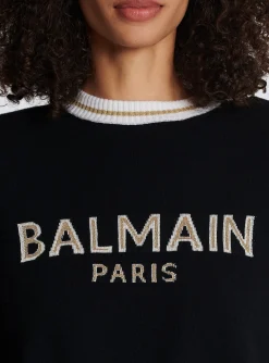 Women Balmain Cropped Wool Jumper With Logo