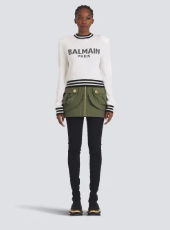 Women Balmain Cropped Wool Sweatshirt With Logo