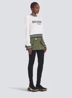 Women Balmain Cropped Wool Sweatshirt With Logo