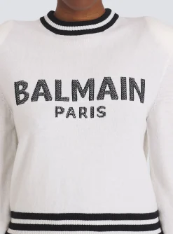 Women Balmain Cropped Wool Sweatshirt With Logo