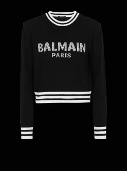 Women Balmain Cropped Wool Sweatshirt With Logo