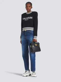 Women Balmain Cropped Wool Sweatshirt With Logo