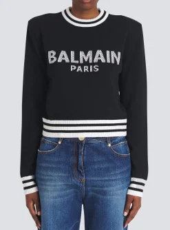 Women Balmain Cropped Wool Sweatshirt With Logo