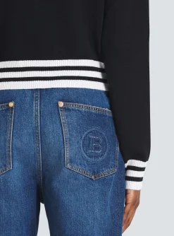 Women Balmain Cropped Wool Sweatshirt With Logo