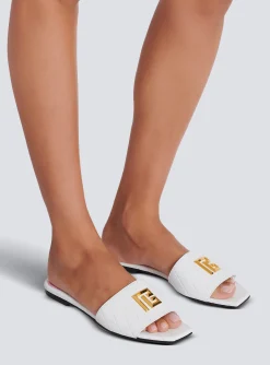 Women Balmain Dafne Calfskin Mules With Embossed Grid
