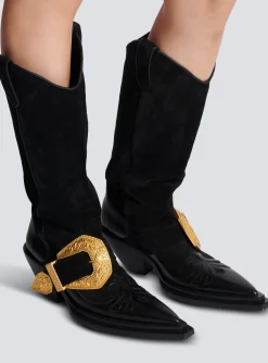 Women Balmain Dan Western Suede Leather Boots
