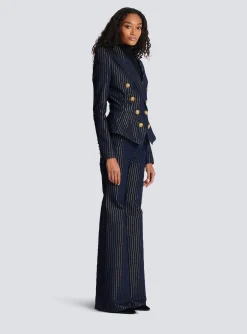 Women Balmain Denim Jacket With Lurex Stripes