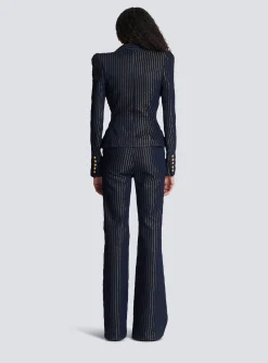 Women Balmain Denim Jacket With Lurex Stripes
