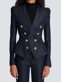 Women Balmain Denim Jacket With Lurex Stripes